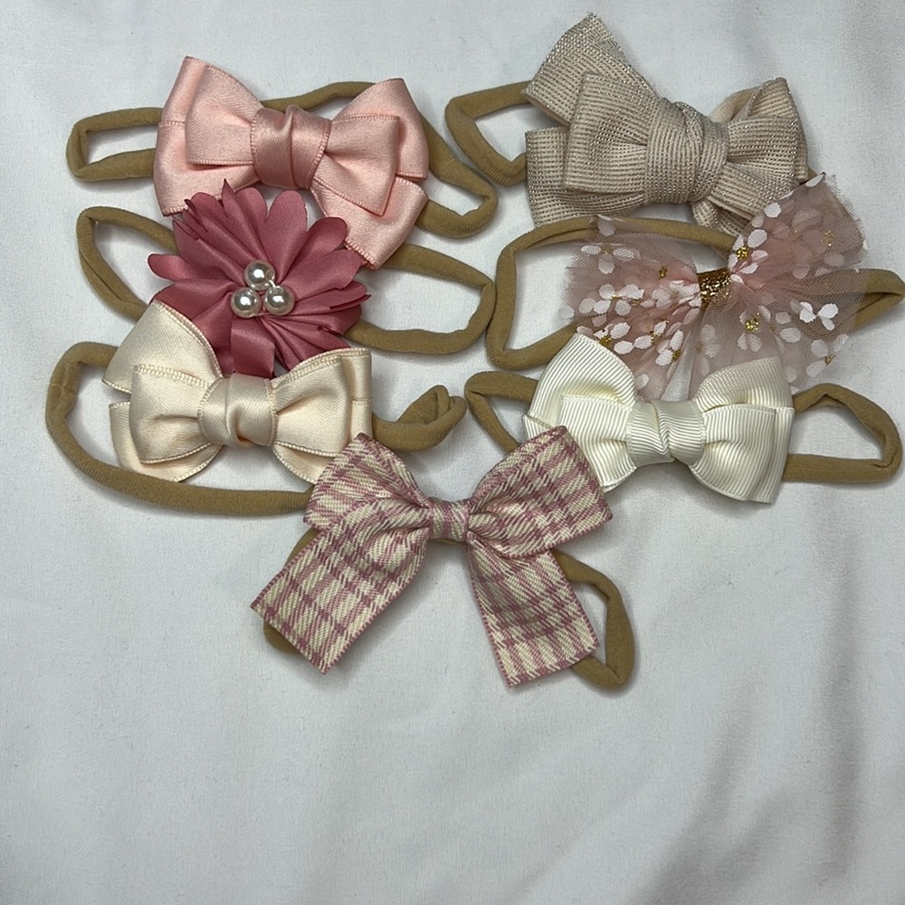 NWOT Kids Babygirl‎ Pretty Bow Hair Headbands Bundle of 7 Pink Neutral Cream